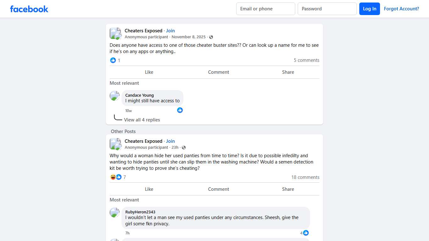 Cheaters Exposed Does anyone have access to one of those cheater buster sites Facebook